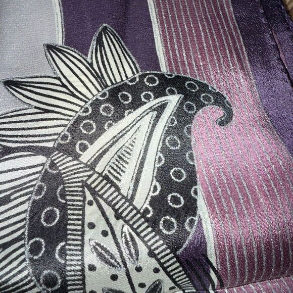 Vintage Oscar de la Renta Silk Oblong Scarf | Purple Black Paisley Stripe | Made - Picture 4 of 16